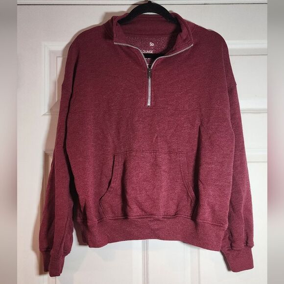 SO Lounge Life Burgundy Quarter Zip Sweatshirt M - Picture 1 of 5